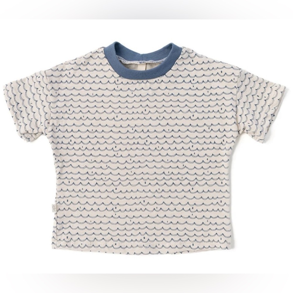 Childhoods Clothing Toddler Boxy Tee in Waves on White Sand - 18-24m